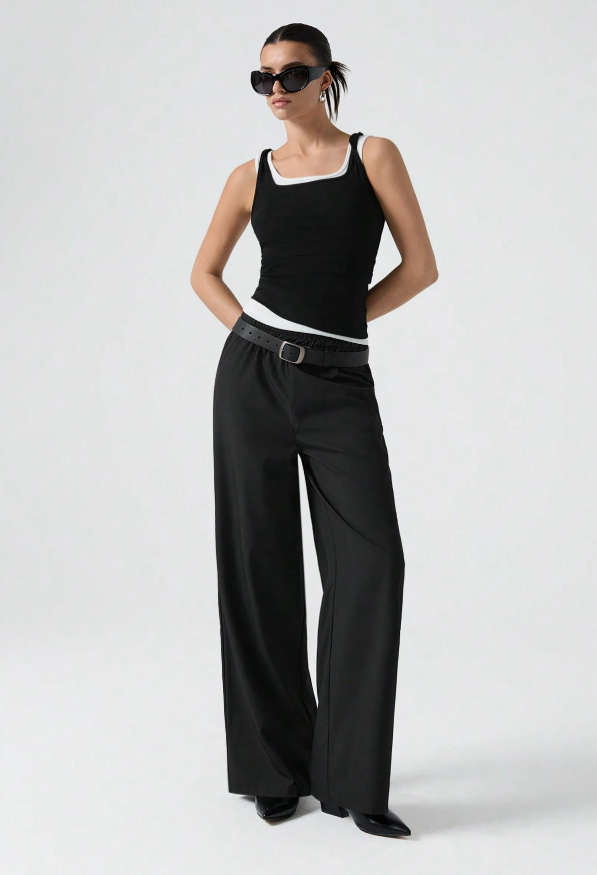 SHEIN EZwear Summer Outfit High Waist Solid Wide Leg Pants