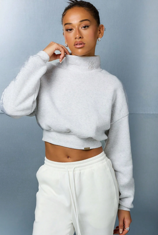 SUMWON WOMEN Cropped High Neck Drop Shoulder Sweatshirt With Small Embroidery