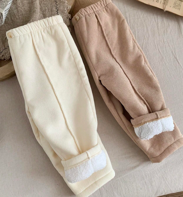 SHEIN 2pcs Baby Girls Corduroy Thermal Lined Elastic Waist Pants Set, AutumnWinter