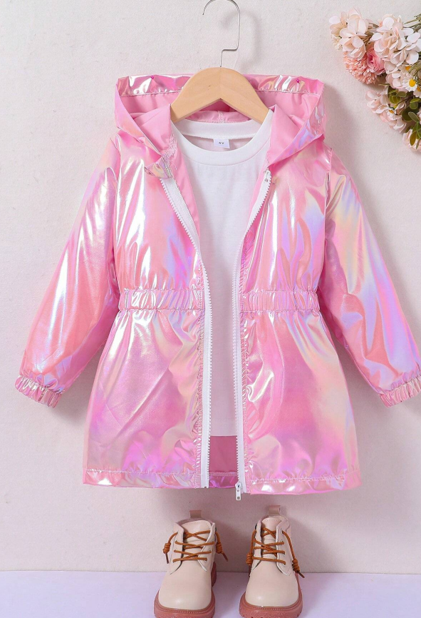 Young Girl Laser Purple Trench Coat Thin Jacket, Multifunctional