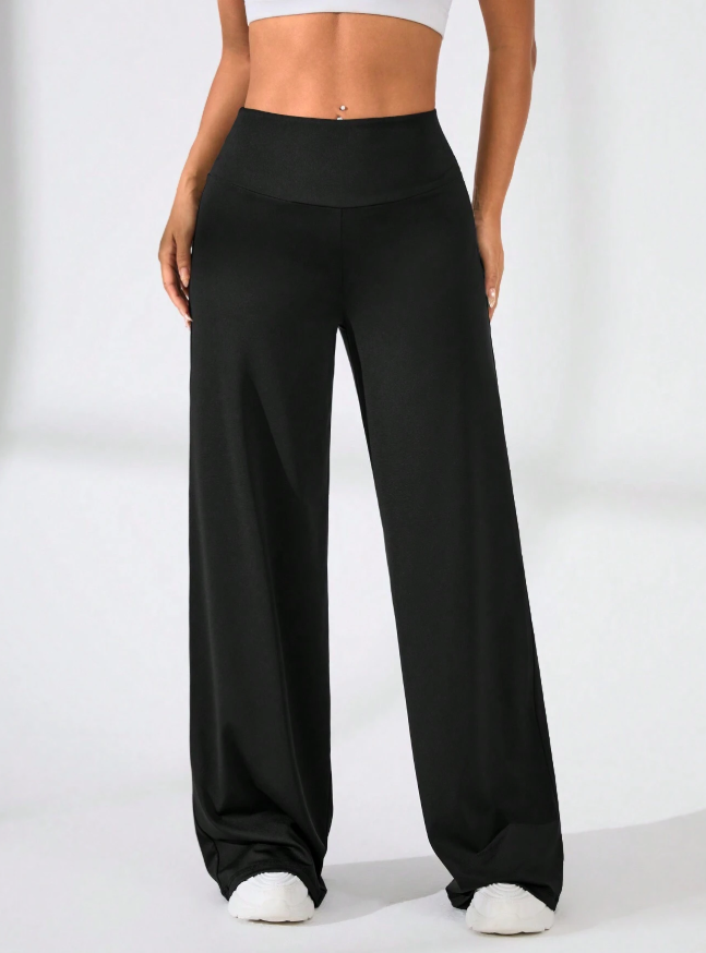 2items SHEIN Sport Studio Solid Color Wide Waistband Hip Lifting Straight Yoga Sport Pants