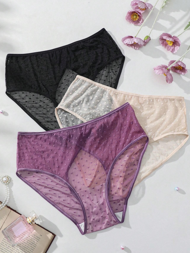 SHEIN Ladies' Sexy Polka Dot Sheer Mesh Triangle Panties