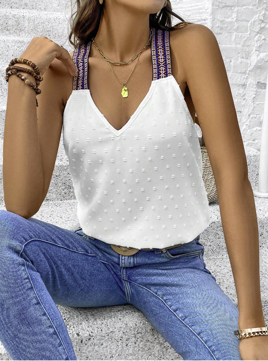 SHEIN Holidaya Embroidered Wide Strap Wrap Around Back Camisole Top
