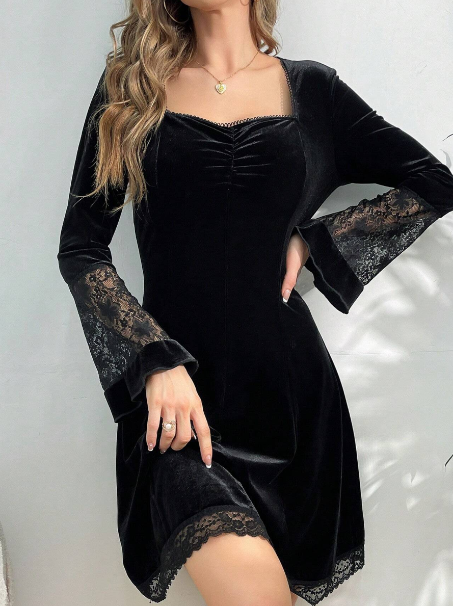 Lace Panel Elegant Sleep Dress Pajama Dress