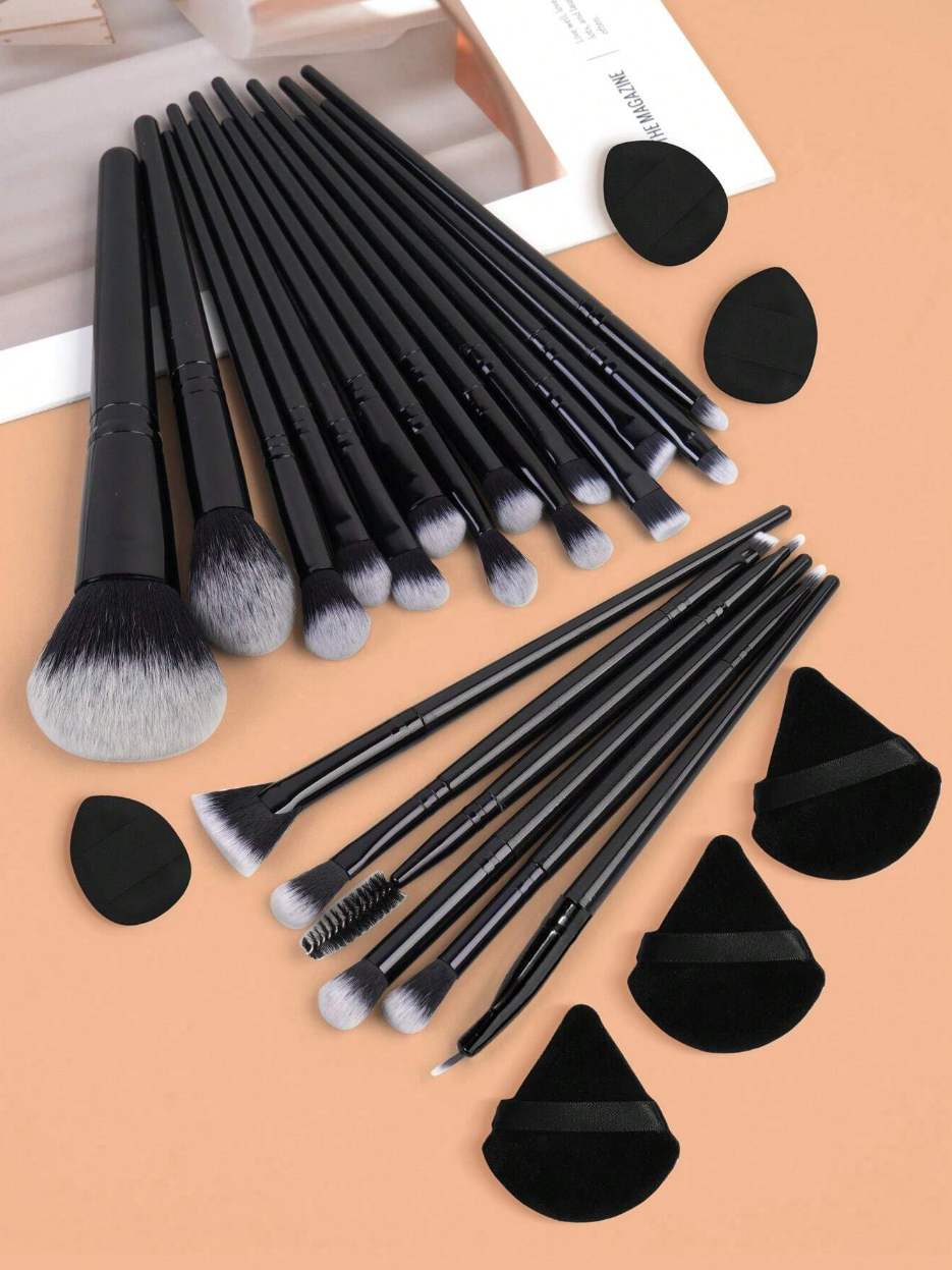 MAANGE 26pcsSet Soft Makeup Brush Tool Set, Includes 20pcs Makeup Brush Set & 3pcs Velvet Dry Puffs & 3pcs Mini Finger Puffs Makeup Tool