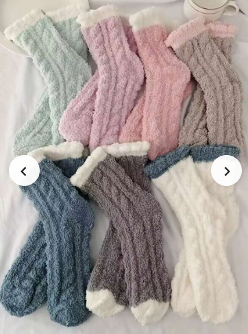 7pairs Women's Cute Thickened Coral Fleece Mid-calf Sleep Socks For Autumn And Winte