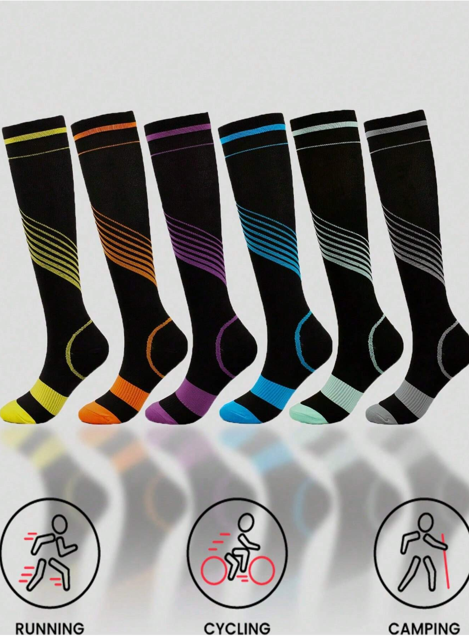 Unisex Striped Lightweight Compression Socks Suitable For Running, Cycling, Hiking And Standing For Long Periods