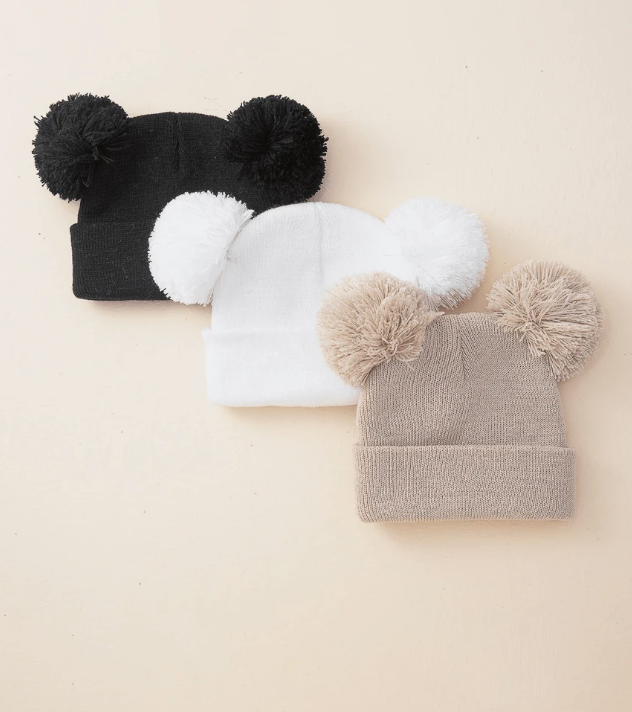 3-Piece Baby Double Ball Knitted Hat Acrylic Fashion Knitted Hat Suitable For Daily Life