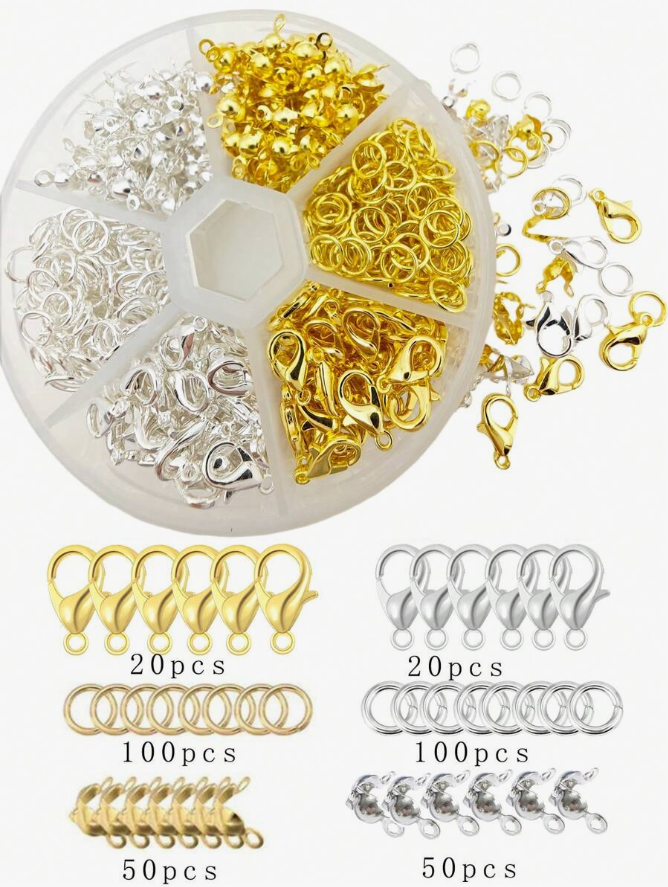 340pcsbox Lobster Clasp Open Jump Rings Twisted Beads Box Set For Bracelets