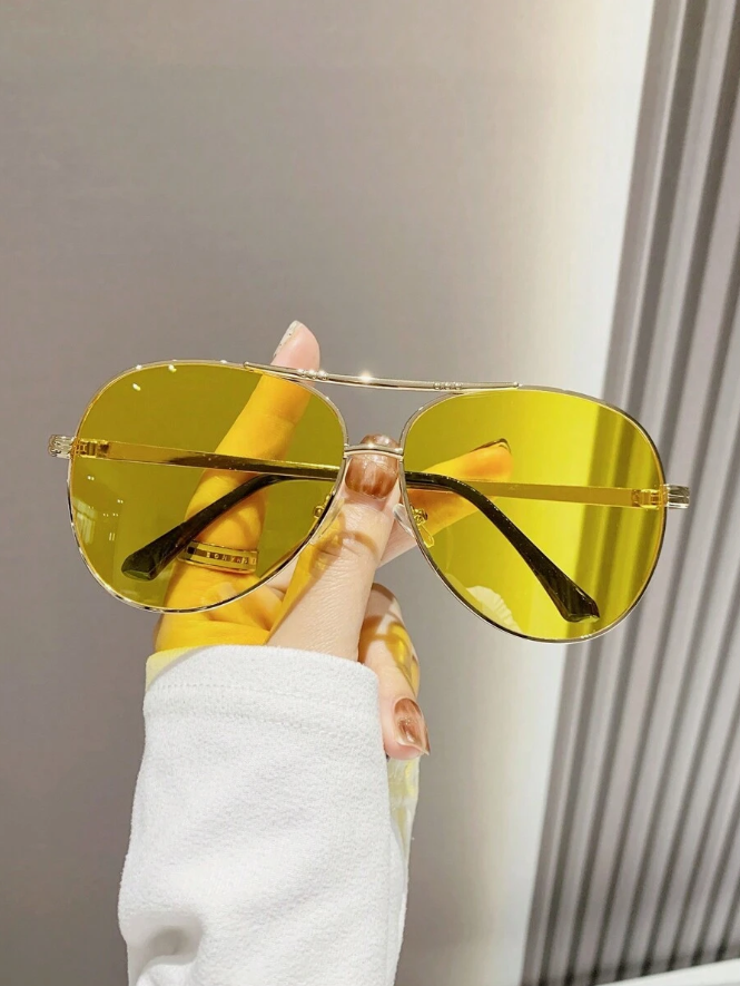 1pc Women's Metal Oval Frame Retro Double Bridge Fashion Pilot Fashion Glasses