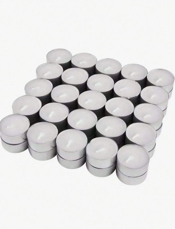 50pcs Unscented Tea Light Candles, 1 Hour Burn Time