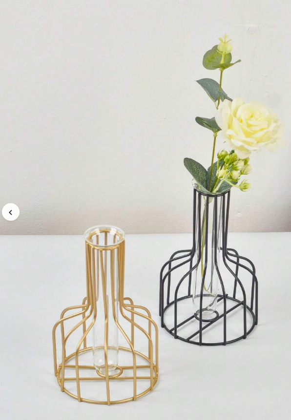 1pc Metal Flower Vase (With Hydroponic Test Tube Vase), Home Decor Vase Color Gold