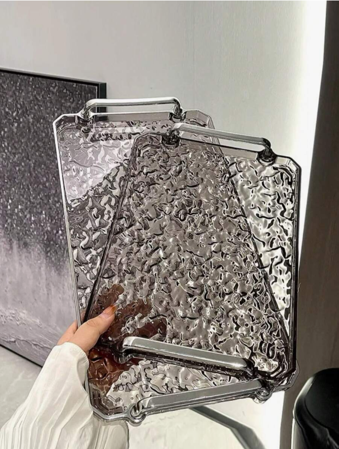 1pc Acrylic Tray With Geometric Handle Design, Wavy Pattern SIZE L
