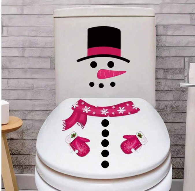 Christmas Snowman Toilet Seat Decal Sticker, Non-Adhesive PVC Cute Bathroom Toilet Wall Decor