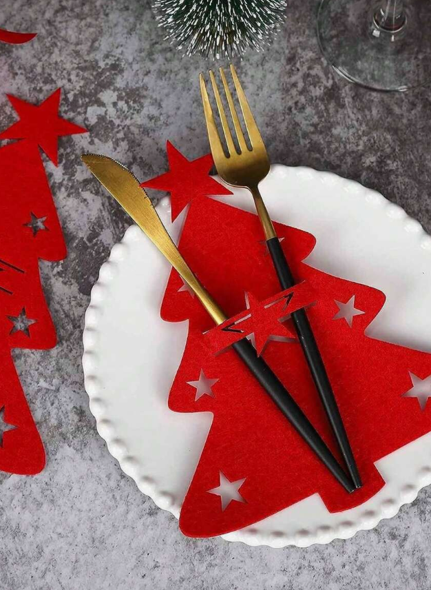 Christmas Tree Cutlery Holder, Felt Fork Spoon Bags