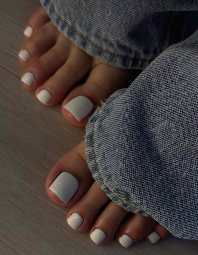 White Square Fake Toenails Press On Toe Nails Short Acrylic False