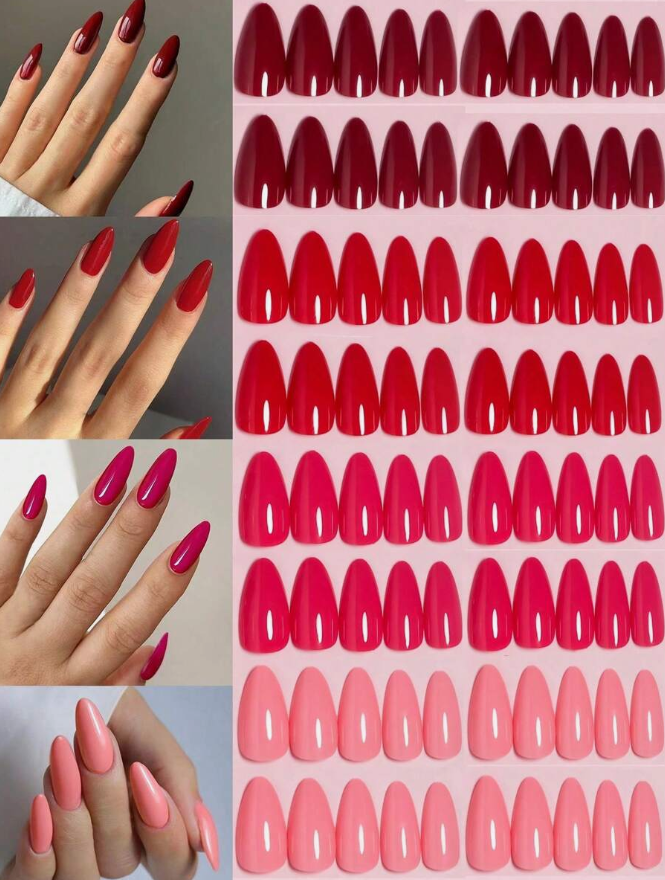 VV MEI JIA ER Valentines Nails 96Pcs Press On Nails Gift Long Almond Full Cover Fake Nails