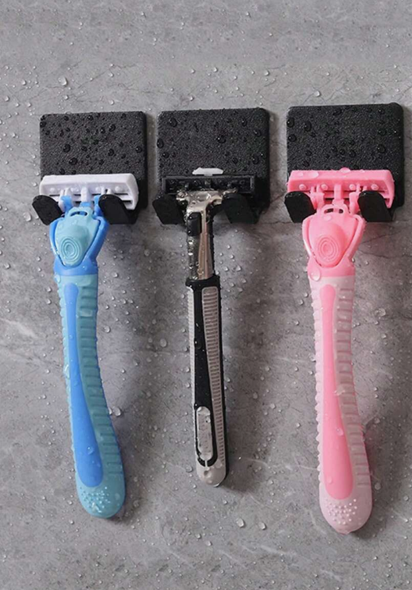1pc Home Use Black Plastic Wall Mounted Non-Punch Strong Adhesive Hook For Razor And Storage