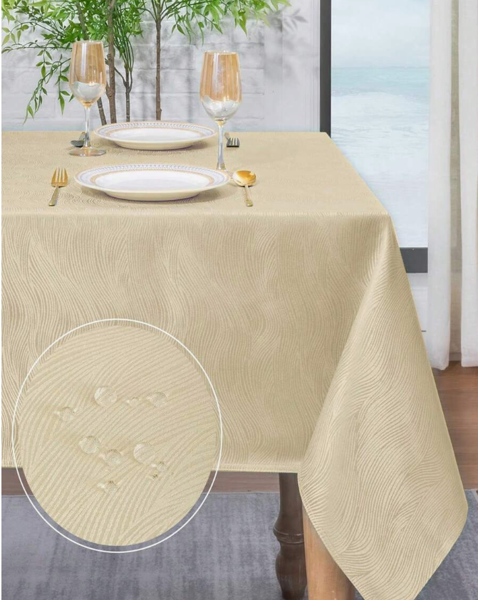 1pc Portable Jacquard Weave Waterproof & Stain Resistant Tablecloth With Swirl Pattern