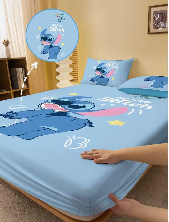 1pc Stitch Fitted Sheet, Disney Bedding, Mattress Protector, Bed Cover 200x200