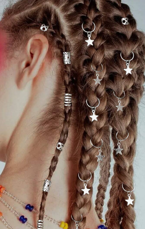 Silver Five-Pointed Star Design Hair Loops For Women & Girls' Dressing Up Boho Halloween