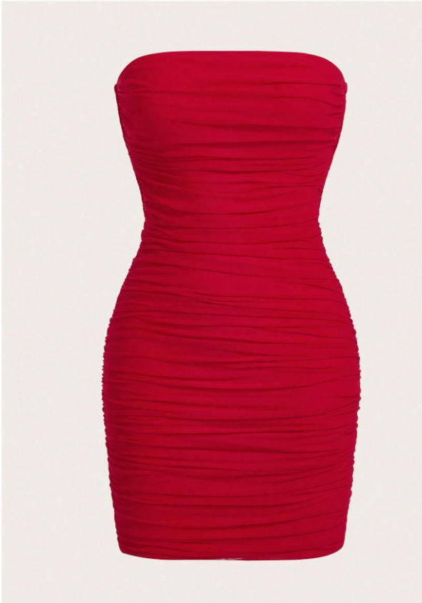 SHEIN EZwear Ruched Mesh Tube Bodycon Dress Strapless Dress
