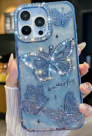 Animal Luxury Gradient Glitter Electroplated Rhinestone Butterfly Full Protection
