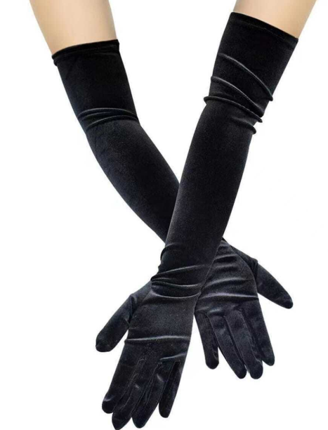 1pair Women's Black Velvet Evening Party Gloves, Suitable For Formal Dresses