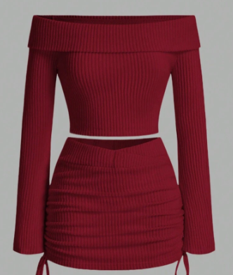 SHEIN EZwear New Year Casual Knitted Ribbed Off Shoulder Top