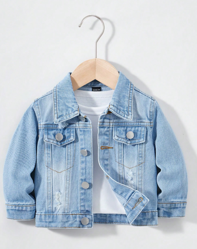 SHEIN Playful Pals Boys' Opaque Denim Jacket, Casual Loose Fitted Denim Jacket