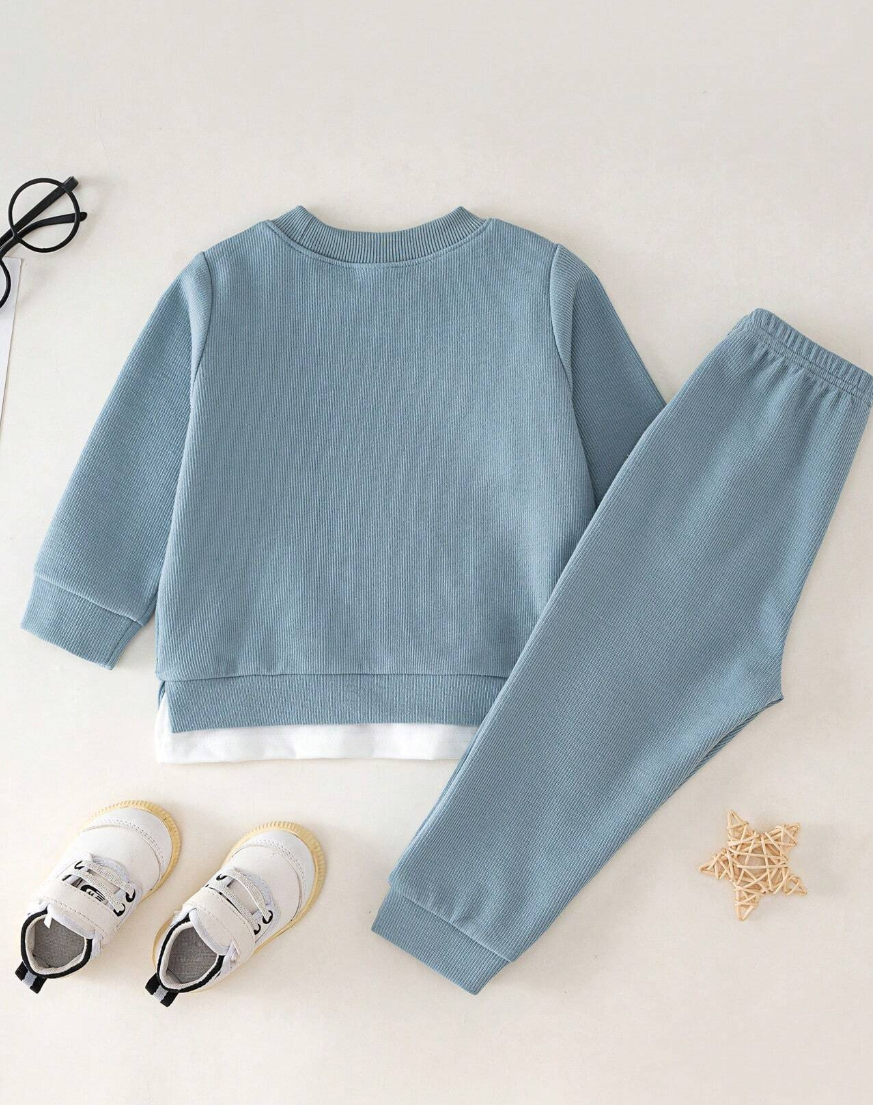 Children's and infants' embroidered teddy bear pants and top set, autumn season