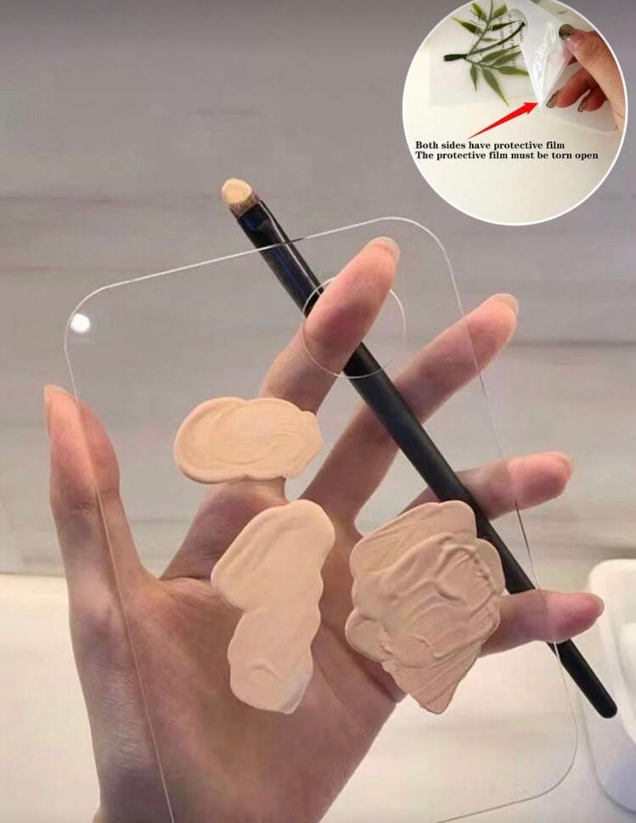 1pc Reusable Clear Acrylic Makeup Mixing Palette, Transparent Cosmetic Mixing Tray For Foundation & Concealer, Sanitary Mixing Plate For Liquid & Cream Makeup, Portable Makeup Palette For Daily & Special Occasion Makeup, Salon & Home Use