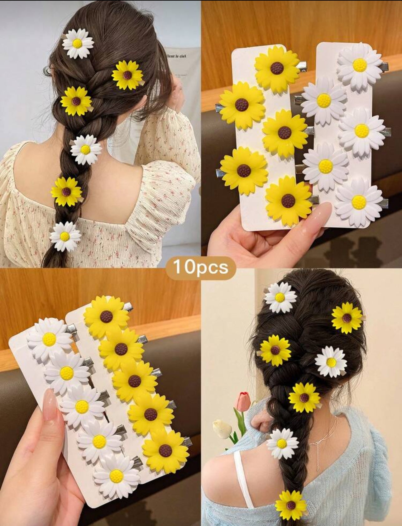 10pcs Sweet Sunflower Hair Clips, Cute Hair Accessories Suitable For Daily Use