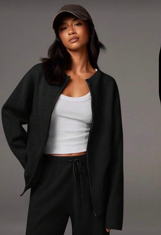 Athîral Women's Solid Color Long Sleeve Zip-Up Casual Loose Knit Cardigan, Autumn/Winter,Fall,Cozy Fall And Winter Clothes For Women