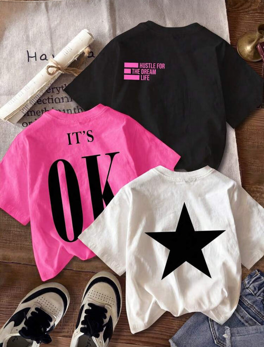 SHEIN 3pcs/Pack Tween Girls Casual Minimalist Cartoon Pattern Multiple T-Shirts, Suitable For Summer