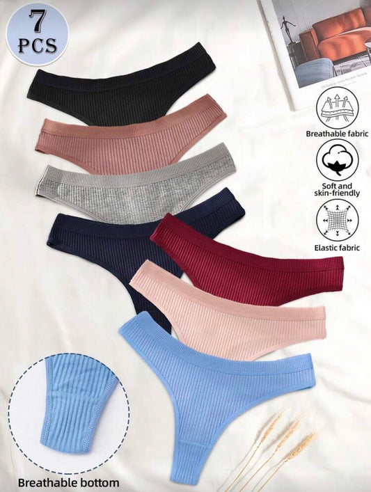 7pcs/Set Seamless Low Waist Sexy Ribbed Panties, Comfortable Breathable Yoga Sports Briefs & Thongs For Women, Everyday Wear