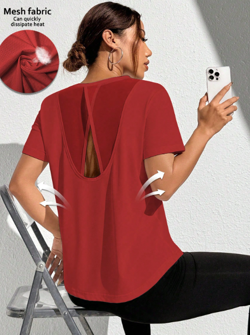 SHEIN Sport Ice Silk Mesh Panel Patchwork Sports Top