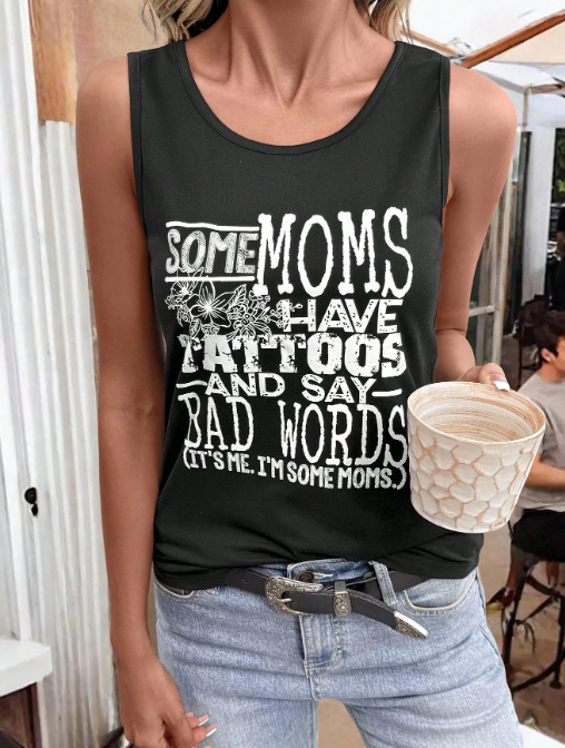 INAWLY Women's Casual Round Neck Top with Summer Slogan and Floral Print. "SOME MOMS HAVE TATTOOS AND SAY CURSE WORDS, THAT'S ME, I'M SOME MOMS" Graphic T-Shirts for Women
