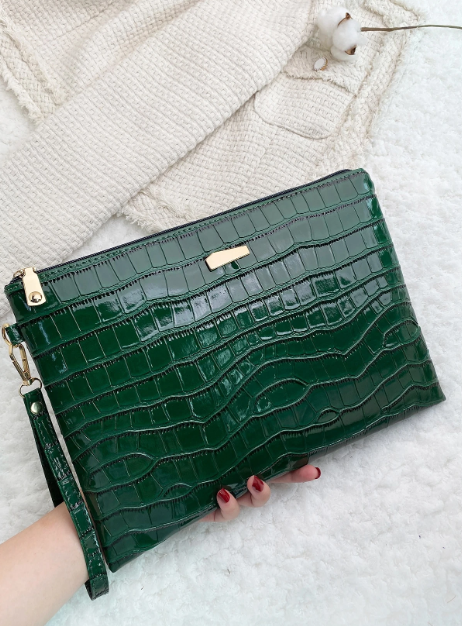 Square Tote Bag with Crocodile Print and Embossing for Business, Travel, Work, or Office