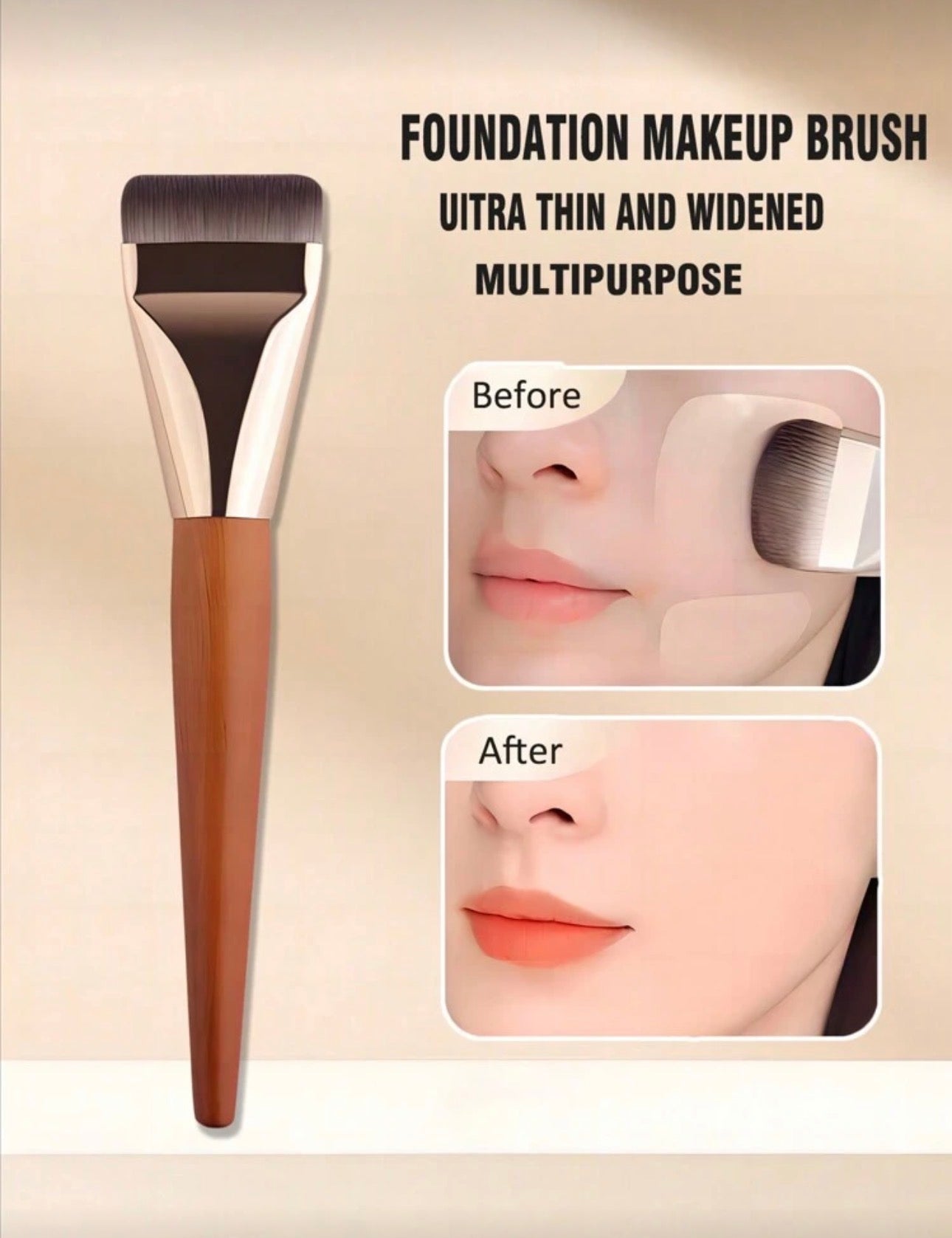 1pc Ultra-Thin Flat Headed Brush, Multi-Functional Face Makeup Tool For Foundation & Mask Application, Suitable For Makeup Beginners, Helping To Create A Confident Look,Foundation Brush,Concealer Brush,Blush Brush,Contour Brush,Blush Brush,Bronzer Brush,P