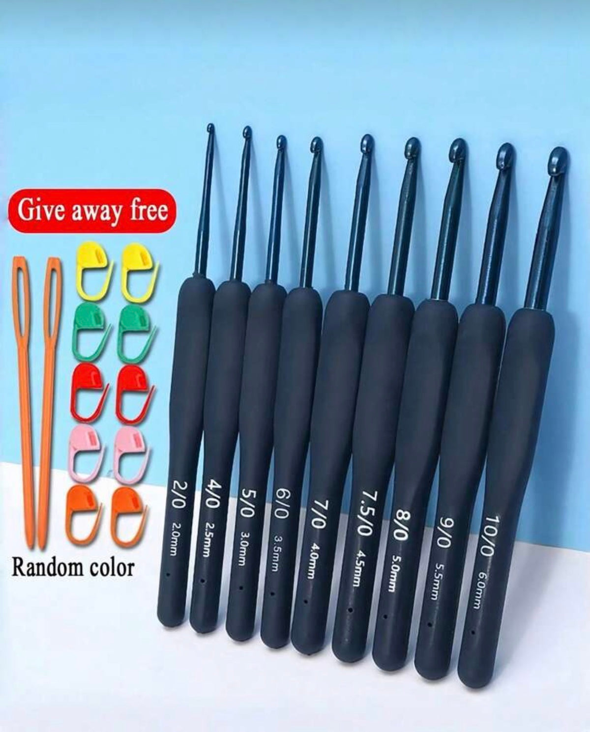 Zazumi 9PCS Blue Stainless Steel Crochet Hook Set Soft Grip Handle Ergonomic Knitting Needles For Amigurumi Yarn Craft DIY Beginners Christmas Holiday Gift Giving Winter Crafting Supplies Crocheting Tools Crocheted Accessories