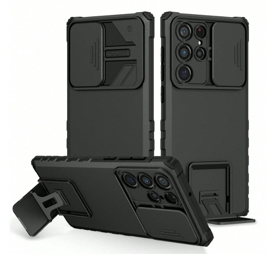 1 Piece Creative Black Protective Case with Foldable Holder and Lens Cap Compatible , Waterproof, Shockproof, Scratch Resistant