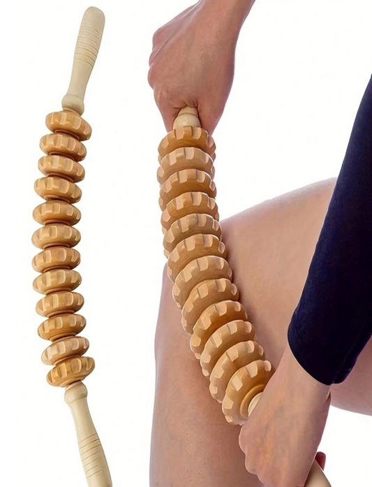 1 Piece 12-Wheel Lotus Wooden Massage Stick for Home and Outdoor Exercise, Meridian Care, Muscle Roller, Gym Accessory