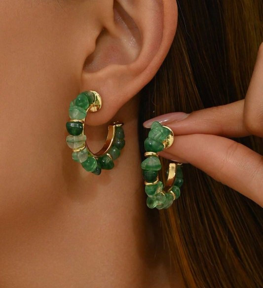 2 pieces of DIY braided earrings with crystal beads and imitation green aventurine natural stone, with elegant, fresh and fashionable design, suitable for women's daily wear and as a holiday gift for girls