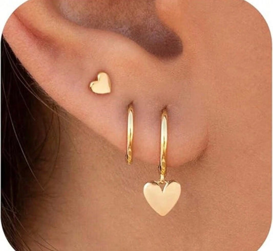 suteyi 3 Pairs Gold Hoop Earring, 14K Gold Plated Earring Stacks Heart Star Moon Hoop Charm Huggie Earrings For Women Valentines,Mom,Mother,Mother's Day,Gift