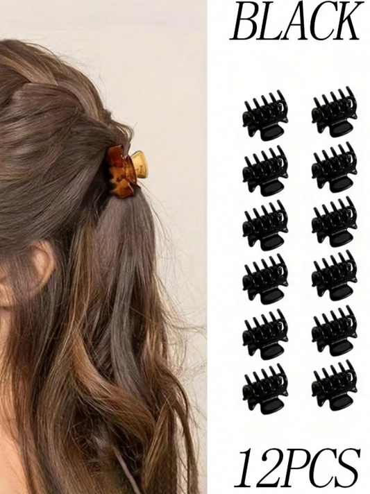 12 Pieces Small Simple Square Shape Hair Clips and Barrettes for Women, All Match Black and Brown, Mini Daily Hair Accessories, Hair Claw Clips, Grip Clips, Jaw Clips, Hair Clamps, Hair Clips, for Casual Fall Winter and Holiday Looks
