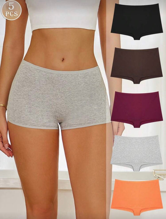 5pcs/Pack Women's Solid Color Breathable Comfortable Panties
