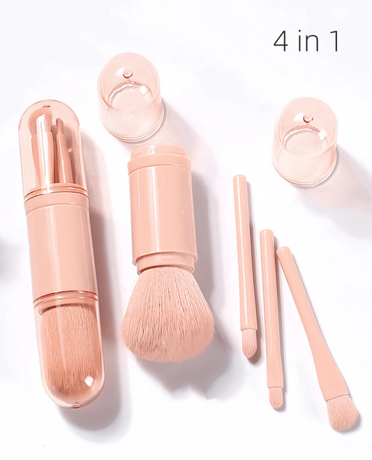 4 Pieces Makeup Brush Set, 4 in 1 Highlighter Face Brushes, Mini Eyeshadow Brush, Retractable Handle Makeup Brush, Portable Travel Loose Powder Brush, Makeup Tools for Women