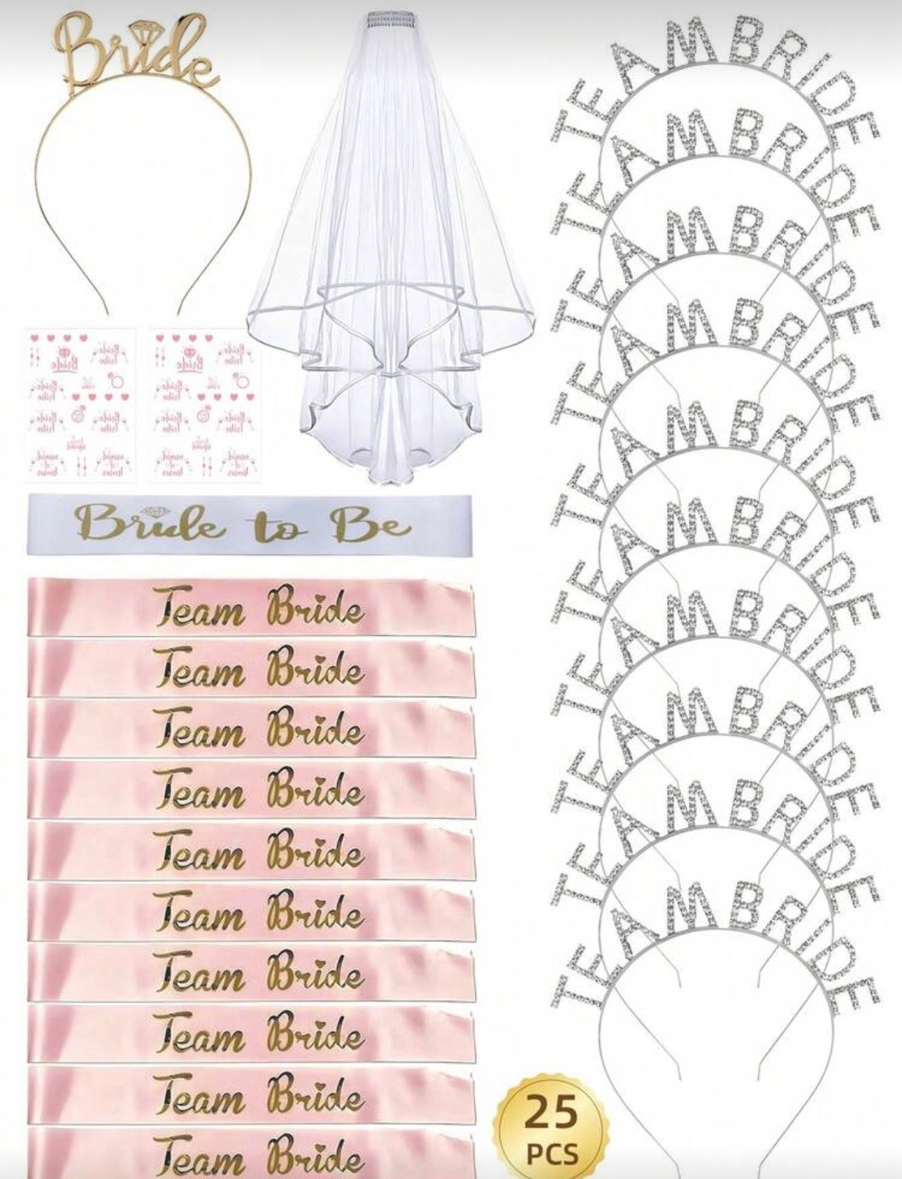 25pcs TeamBride Crystal Headbands, Shiny Bachelorette Party Hair Accessories, Crystal Crowns, Ideal Gifts For Bridal Shower, Wedding Celebration, Bridesmaid
