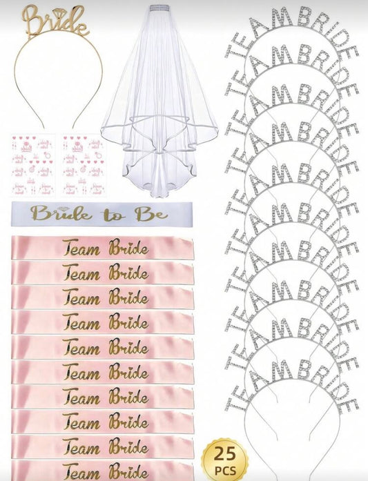 25pcs TeamBride Crystal Headbands, Shiny Bachelorette Party Hair Accessories, Crystal Crowns, Ideal Gifts For Bridal Shower, Wedding Celebration, Bridesmaid